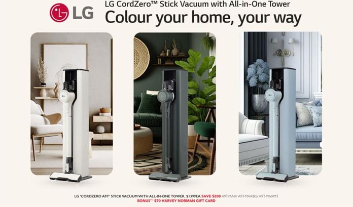 Lg - Cordzero A9t Stick Vacuum With All-in-one Tower offers at $1399 in Harvey Norman