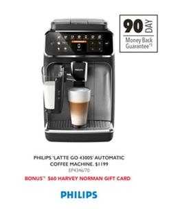 Philips - Latte Go 4300s Automatic Coffee Machine offers at $1199 in Harvey Norman