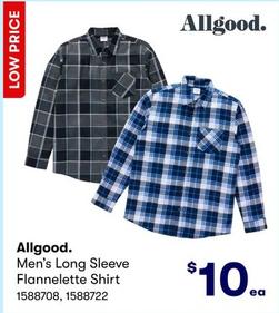 Allgood - Mens Long Sleeve Flannelette Shirt offers at $10 in BIG W