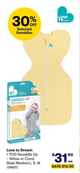 Love To Dream - 1 TOG Swaddle Up Yellow Or Coral Sizes Newborn, S, M offers at $31.5 in BIG W