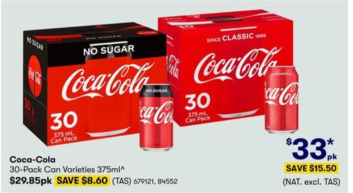 Coca-Cola - 30-Pack Can Varieties 375ml offers at $33 in BIG W