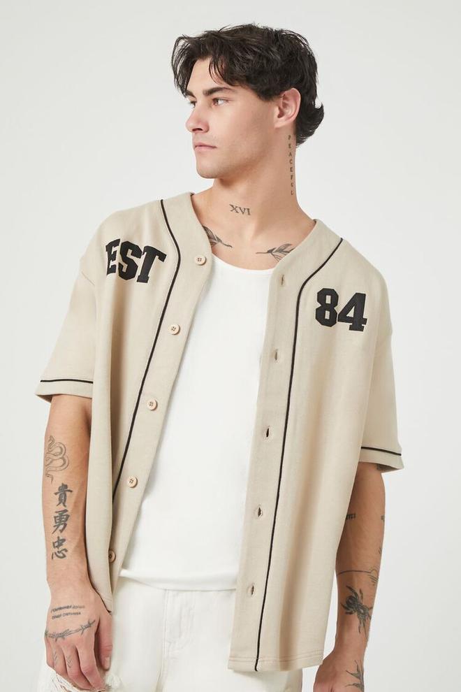 EST84 Graphic Baseball Jersey offers at $49 in Forever 21