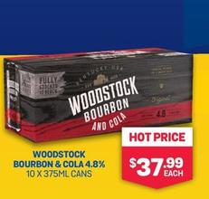 Woodstock - Bourbon And Cola Bourbon & Cola 4.8% 10 X 375ml Cans offers at $37.99 in Bottlemart