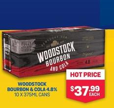 Woodstock - Bourbon & Cola 4.8% 10 X 375ml Cans offers at $37.99 in Bottlemart