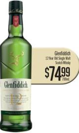 Glenfiddich 12 Year Old Single Malt Scotch Whisky 700mL offers at $74.99 in Liquor Barons