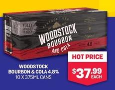 Woodstock - Bourbon & Cola 4.8% 10 x 375ml Cans offers at $37.99 in SipnSave