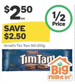 Arnott's - Tim Tam 160-200g offers at $2.5 in Woolworths
