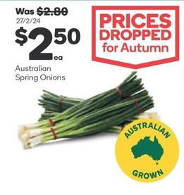 Australian Spring Onions offers at $2.5 in Woolworths