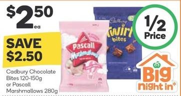 Cadbury - Chocolate Bites 120-150g Or Pascall Marshmallows 280g offers at $2.5 in Woolworths