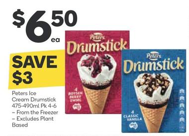 Peters - Ice Cream Drumstick 475-490ml Pk 4-6 offers at $6.5 in Woolworths