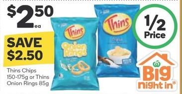 Thins - Chips 150-175g Or Onion Rings 85g offers at $2.5 in Woolworths