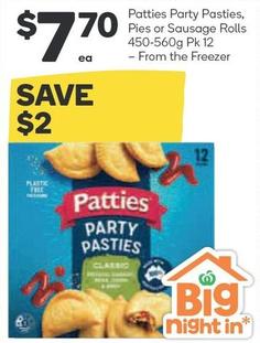 Patties - Party Pasties, Pies Or Sausage Rolls 450-560g Pk 12 offers at $7.7 in Woolworths