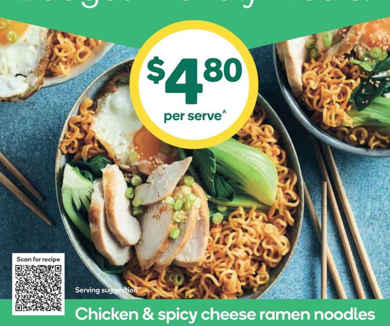 Chicken & Spicy Cheese Ramen Noodles offers at $4.8 in Woolworths