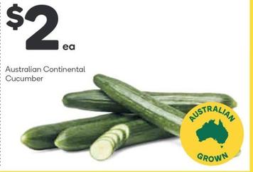 Australian Continental Cucumber  offers at $2 in Woolworths