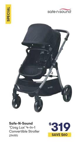 Safe-N-Sound - ‘cosy Lux’ 4-in-1 Convertible Stroller offers at $319 in Woolworths