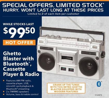 Ghetto Blaster With Bluetooth, Cassette Player & Radio offers at $99.5 in Jaycar Electronics