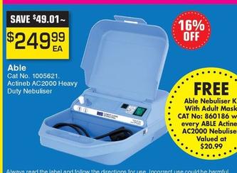Able - Actineb Ac2000 Heavy Duty Nebuliser offers at $249.99 in Pharmacy Direct