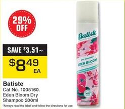 Batiste - Cat No. 1005160. Eden Bloom Dry Shampoo 200ml offers at $8.49 in Pharmacy Direct