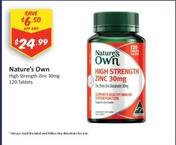 Nature's Own - High Strength Zinc 30mg 120 Tablets offers at $24.99 in Chemist Outlet