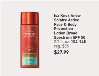 Isa Knox-  Anew Solaire Active Face & Body Protection Lotion Broad Spectrum Spf 50 offers at $27.99 in Avon