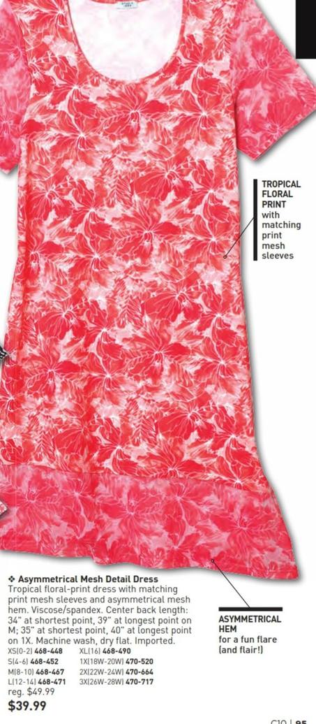 Asymmetrical Mesh Detail Dress offers at $39.99 in Avon