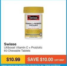 Swisse - Ultiboost Vitamin C + Probiotic 60 Chewable Tablets offers at $10.99 in Chempro