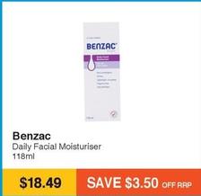 Benzac - Daily Facial Moisturiser 118ml offers at $18.49 in Chempro