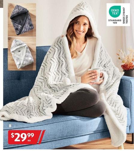 Hooded Snuggle Blanket Or Foot Pocket Blanket offers at $29.99 in ALDI