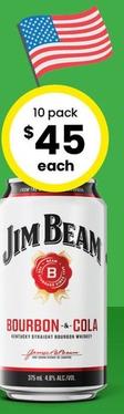 Jim Beam - White & Cola 4.8% Premix Range Cans 375ml offers at $45 in The Bottle-O