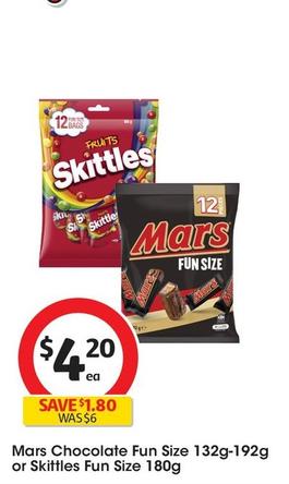 Mars - Chocolate Fun Size 132g-192g offers at $4.2 in Coles