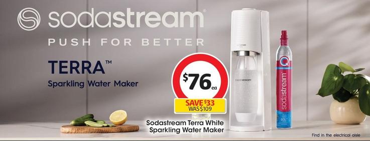 Sodastream - Terra White Sparkling Water Maker offers at $76 in Coles