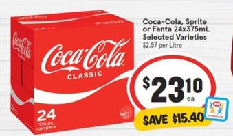 Coca Cola - Sprite Or Fanta 24x375ml Selected Varieties offers at $23.1 in IGA
