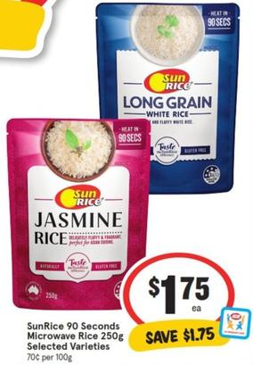 Sunrice - 90 Seconds Microwave Rice 250g Selected Varieties offers at $1.75 in IGA