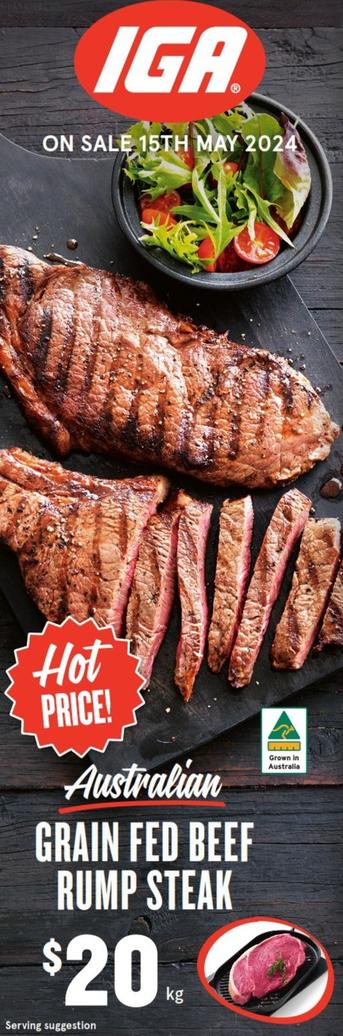Australian Grain Fed Beef Rump Steak offers at $20 in IGA