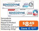Sensodyne - Toothpaste Repair & Protect Whitening Or Sensitivity And Gum Whitening 100g offers at $8.49 in Good Price Pharmacy