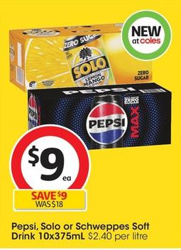 Pepsi - Soft Drink 10x375ml offers at $9 in Coles
