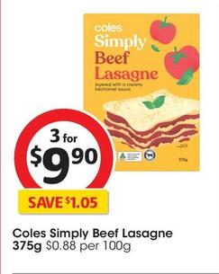 Coles - Simply Beef Lasagne 375g offers at $9.9 in Coles