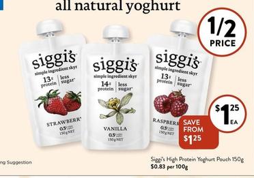 Siggi’s - High Protein Yoghurt Pouch 150g offers at $1.25 in Foodworks