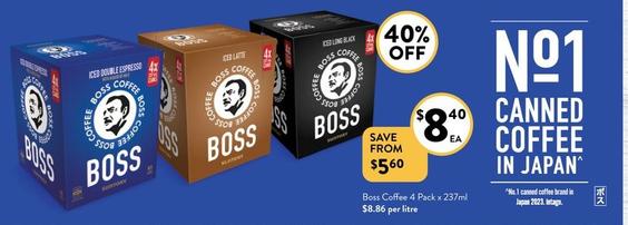 Boss - Coffee 4 Pack X 237ml offers at $8.4 in Foodworks