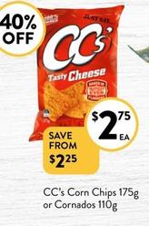 Cc's - Corn Chips 175g Or Cornados 110g offers at $2.75 in Foodworks