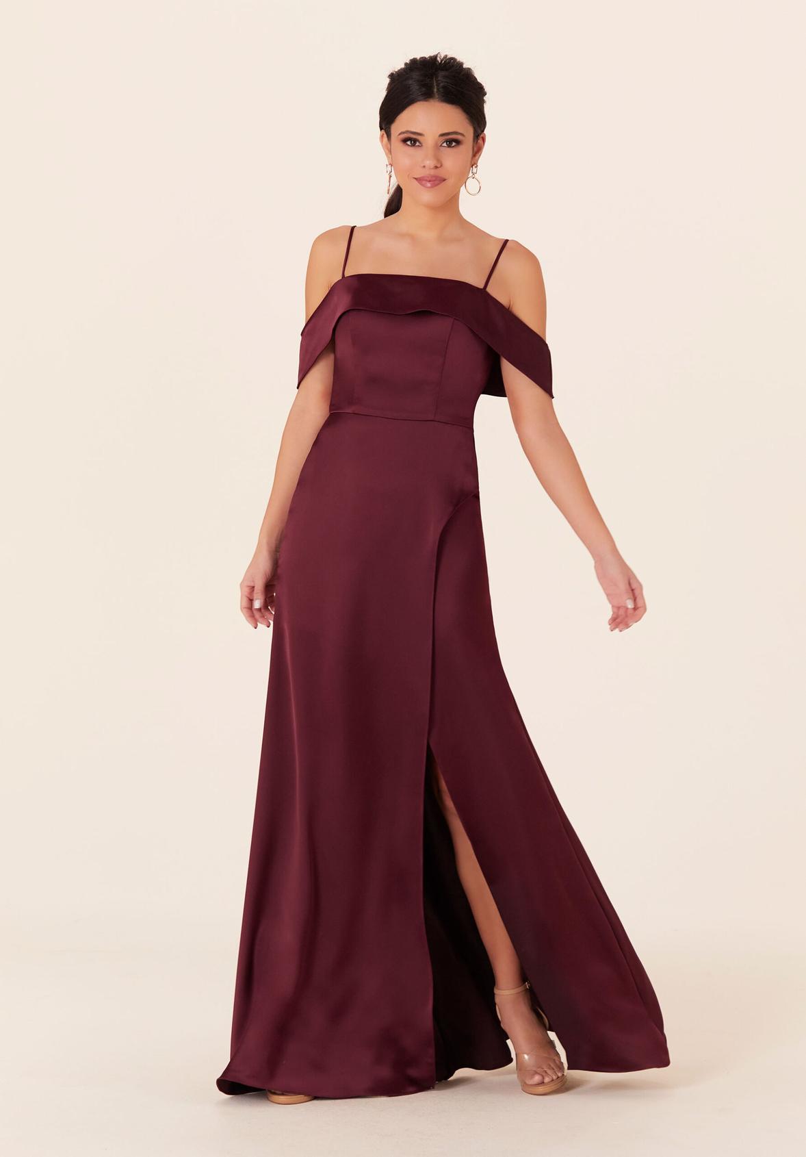 Luxe Satin Bridesmaid Dress with Cuffed Neckline offers in Morilee