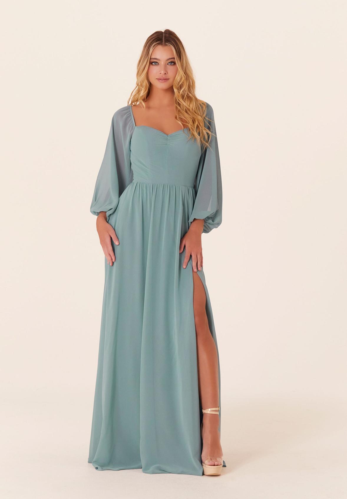 Chiffon Bridesmaid Dress with Bishop Sleeves offers in Morilee