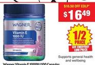 Wagner - Vitamin E 1000iu 100 Capsules offers at $16.49 in Chemist Warehouse
