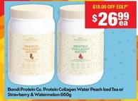 Bondi - Protein Co. Protein Collagen Water Peach Iced Tea Or Strawberry & Watermelon 660g offers at $26.99 in Chemist Warehouse