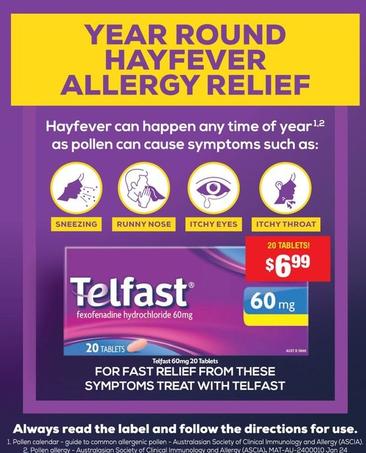 Telfast - 60mg 20 Tablets offers at $6.99 in Chemist Warehouse