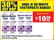 Oral B - 3d White Toothpaste Diamond Clean 85g Or Enamel Strong 90g offers at $10.39 in My Chemist