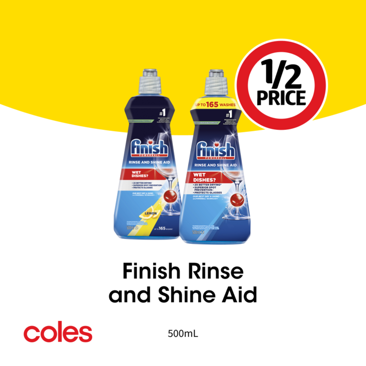 Finish Rinse and Shine Aid offers at $5.75 in Coles