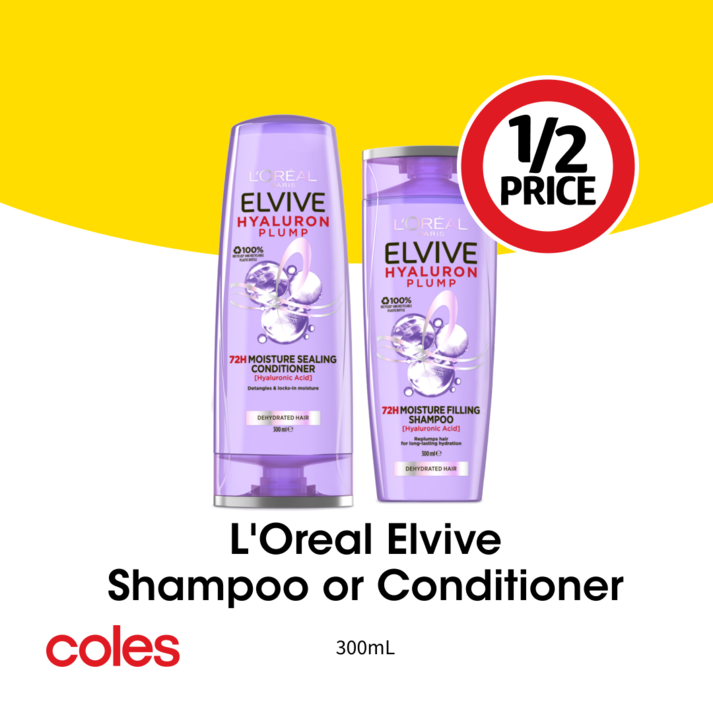L'Oreal Elvive Shampoo or Conditioner offers at $4.25 in Coles