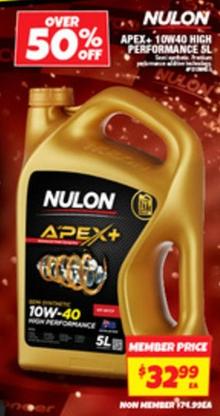 Nulon - Apex+ 10w40 High Performance 5l offers at $32.99 in Autobarn