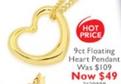 9ct Floating Heart Pendant offers at $49 in Prouds